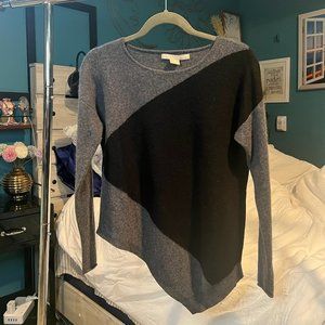 🦋$18🦋 Joan Vass Cashmere (100% Cashmere) Asymmetrical Grey & Black Sweater